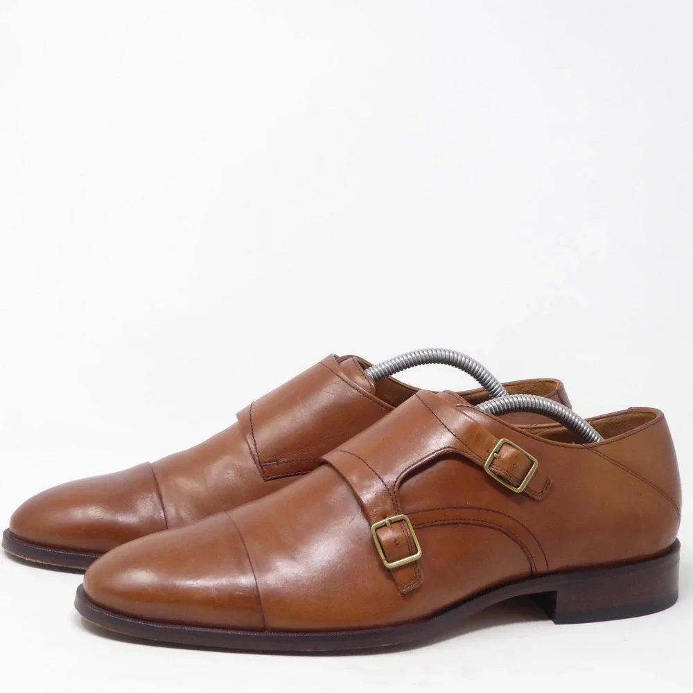 Johnston & Murphy Mens Double Monk Strap Shoes Tan Leather Cap Toe 10M